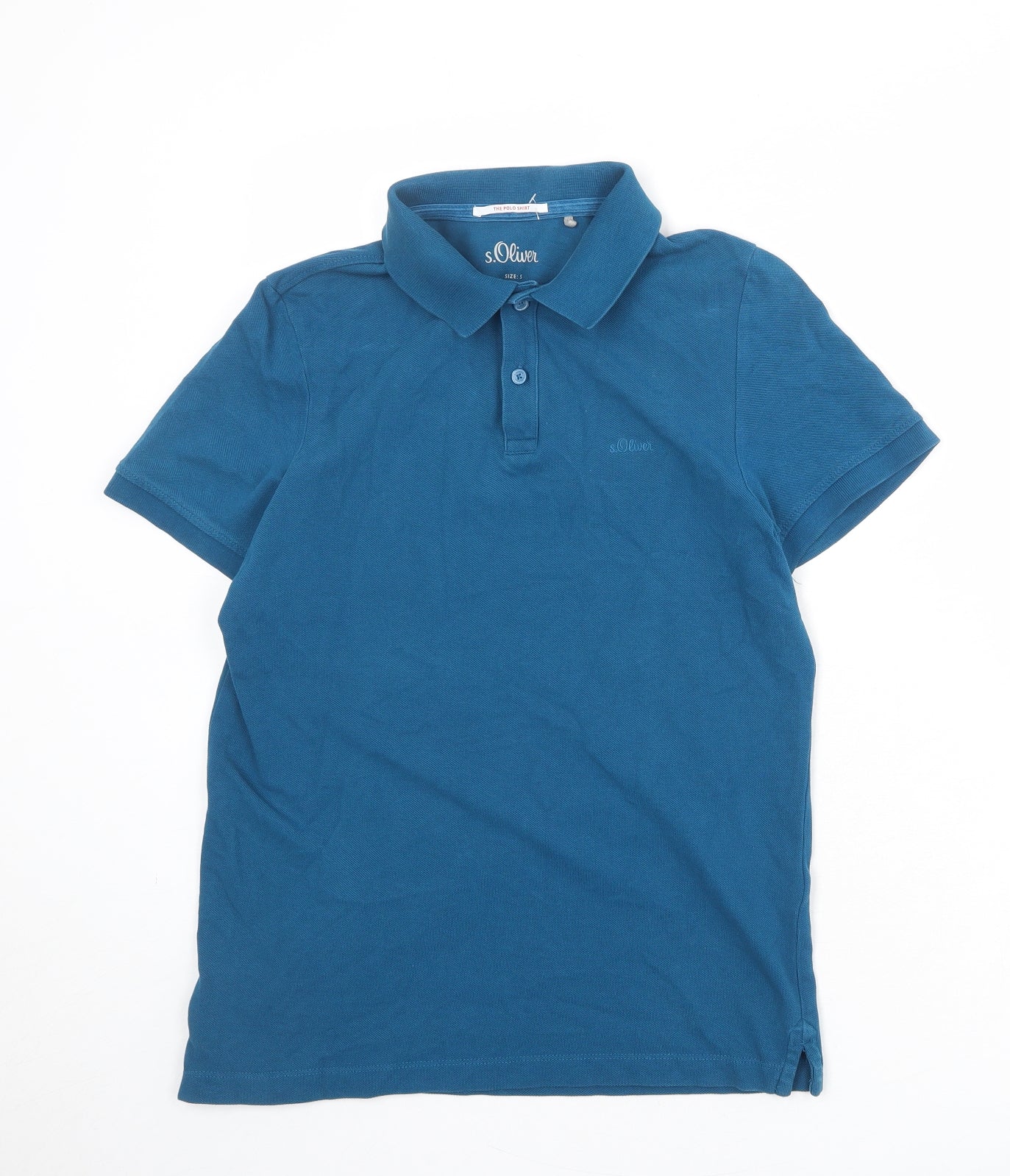 s.Oliver Mens Blue 100% Cotton Polo Size S Collared Button