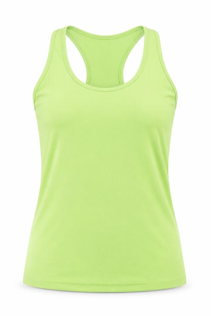 Front view of Denchi women’s green polyester pullover tank, size S, scoop neck pullover