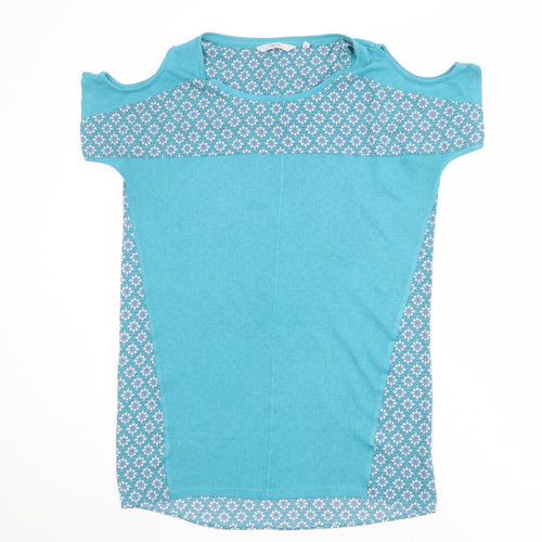 NEXT Womens Blue Geometric Polyester Basic T-Shirt Size 6 Round Neck - Cold Shoulder