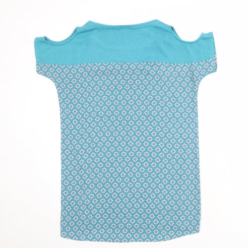 NEXT Womens Blue Geometric Polyester Basic T-Shirt Size 6 Round Neck - Cold Shoulder