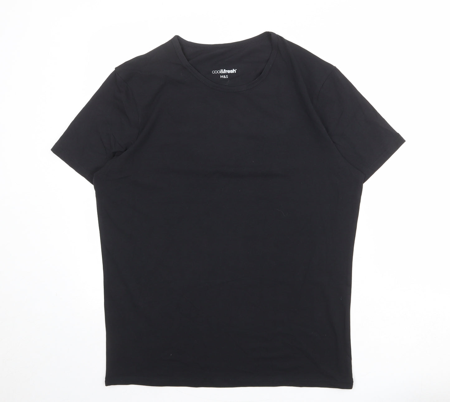Marks and Spencer Mens Black Cotton T-Shirt Size L Round Neck