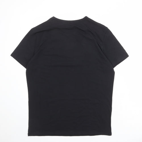 Marks and Spencer Mens Black Cotton T-Shirt Size L Round Neck