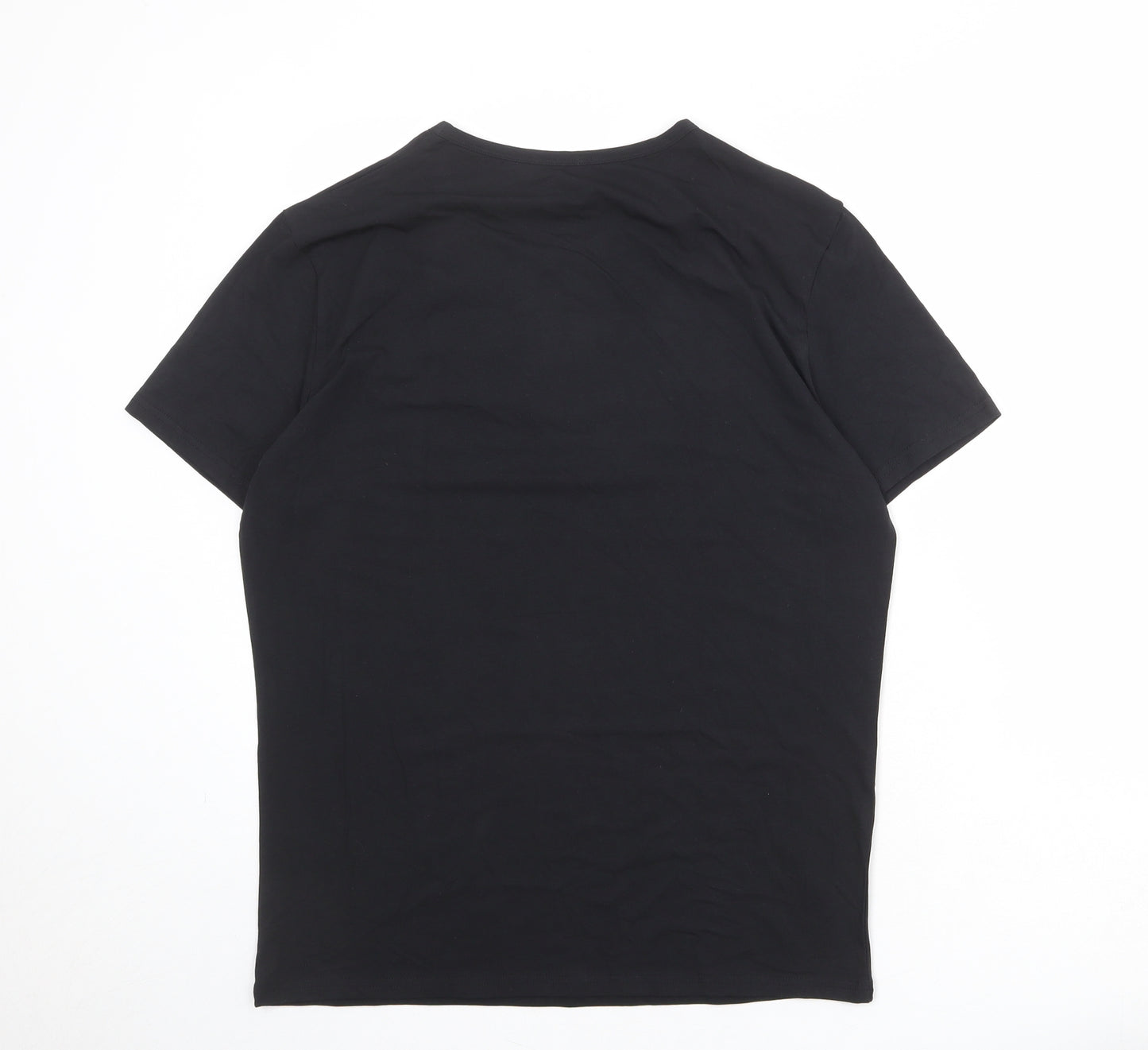 Marks and Spencer Mens Black Cotton T-Shirt Size L Round Neck