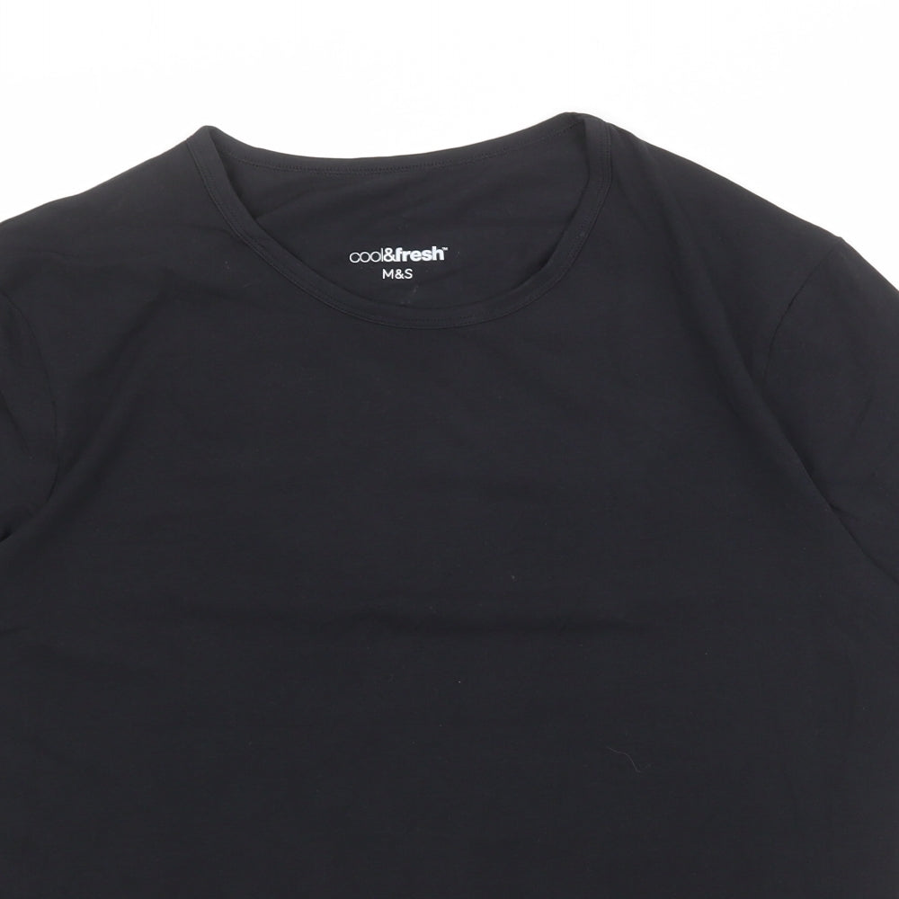Marks and Spencer Mens Black Cotton T-Shirt Size L Round Neck