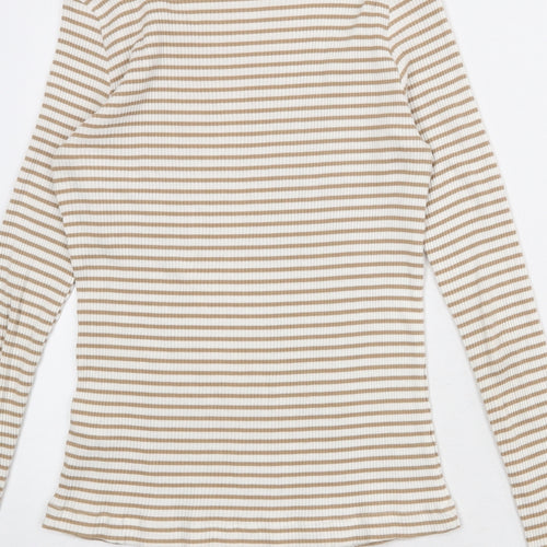 H&M Womens White Striped Cotton Basic T-Shirt Size M Round Neck