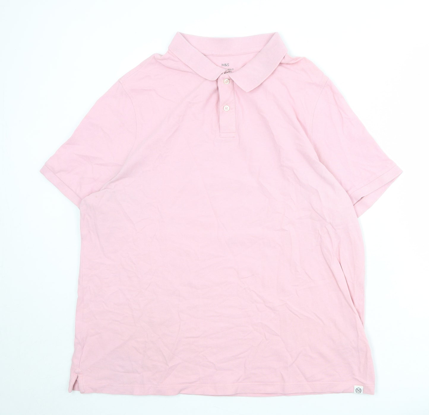 Marks and Spencer Mens Pink 100% Cotton Polo Size 3XL Collared Button