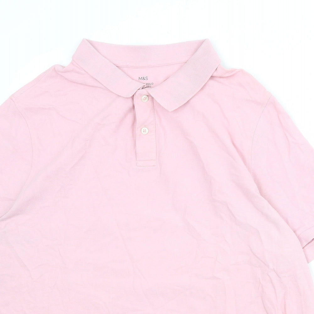 Marks and Spencer Mens Pink 100% Cotton Polo Size 3XL Collared Button