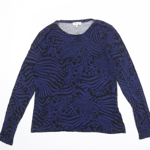 Warehouse Womens Blue Geometric Viscose Basic T-Shirt Size 12 Round Neck