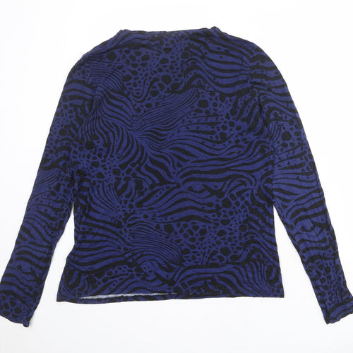 Warehouse Womens Blue Geometric Viscose Basic T-Shirt Size 12 Round Neck