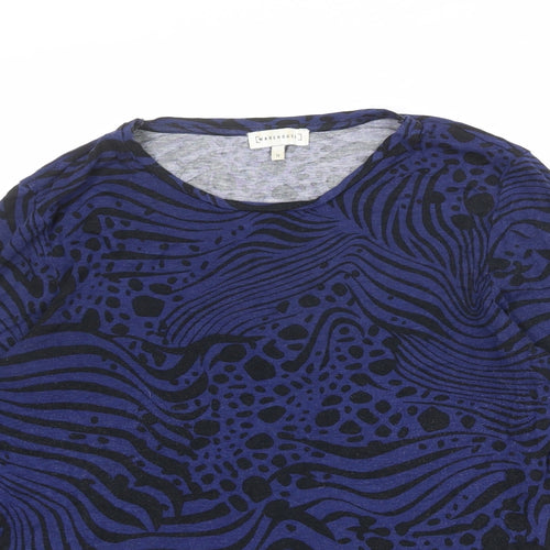 Warehouse Womens Blue Geometric Viscose Basic T-Shirt Size 12 Round Neck