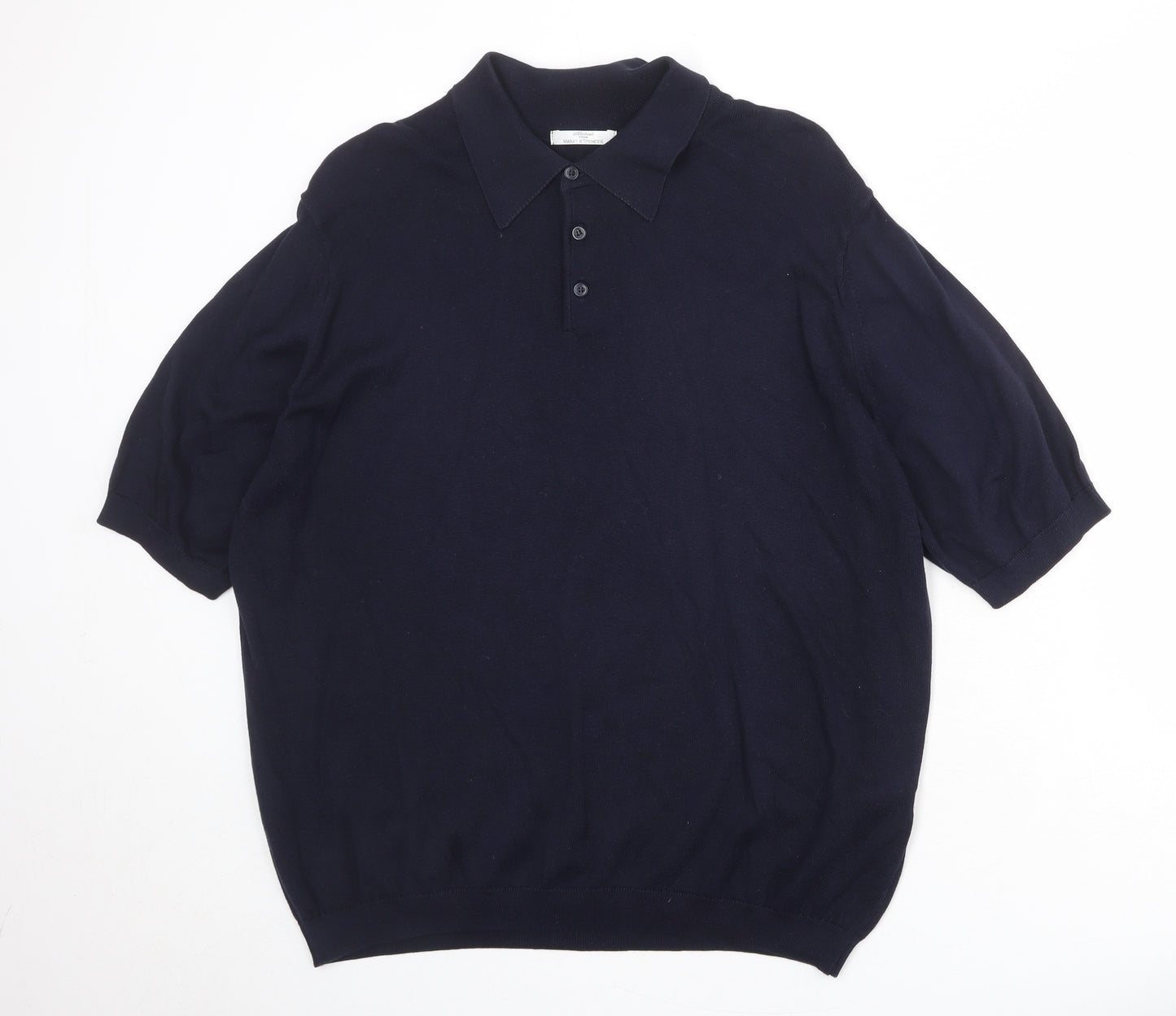 St Michael Mens Blue 100% Cotton Polo Size L Collared Button