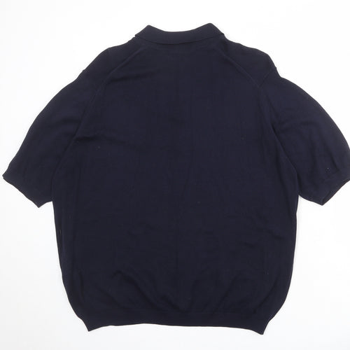 St Michael Mens Blue 100% Cotton Polo Size L Collared Button