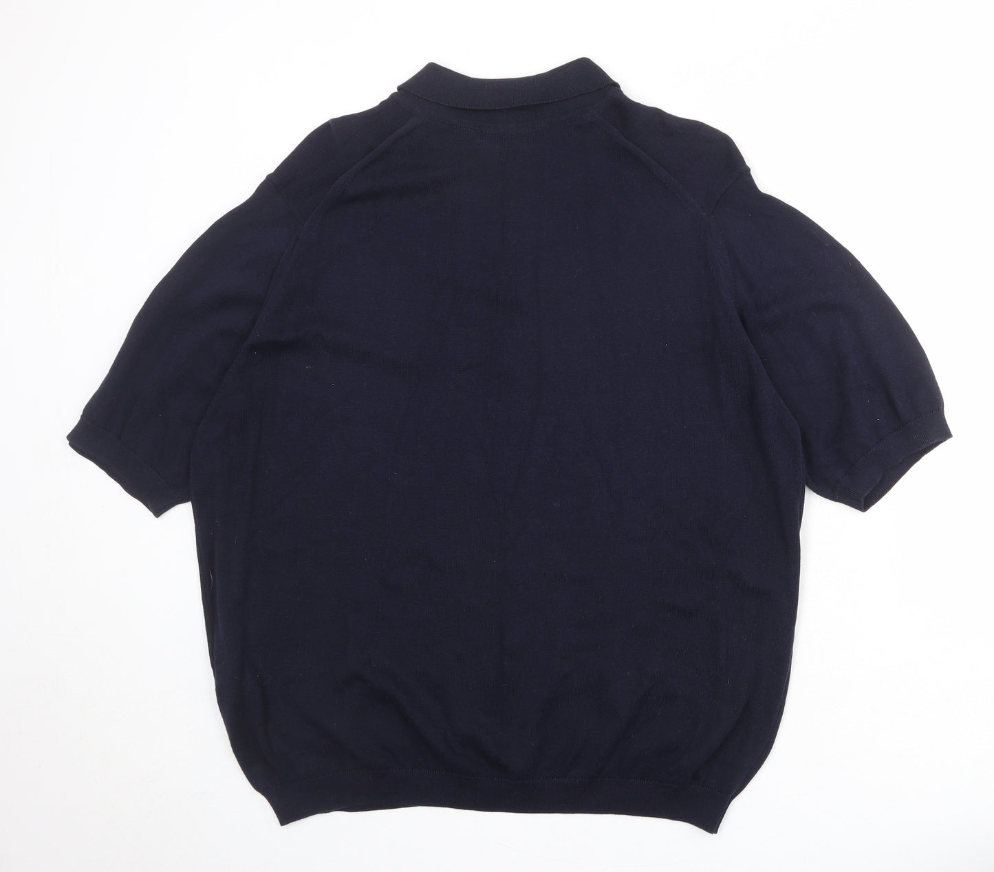 St Michael Mens Blue 100% Cotton Polo Size L Collared Button