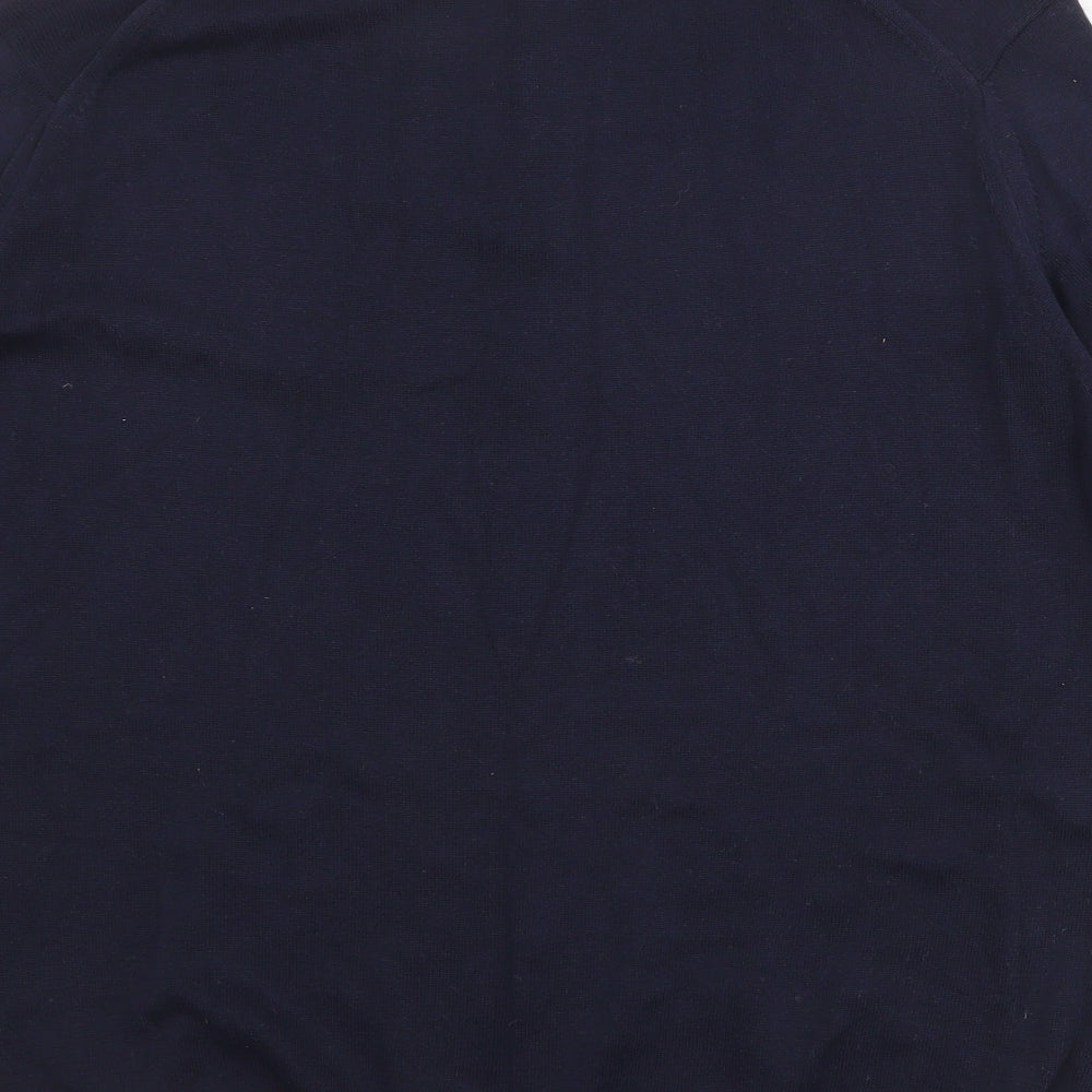 St Michael Mens Blue 100% Cotton Polo Size L Collared Button