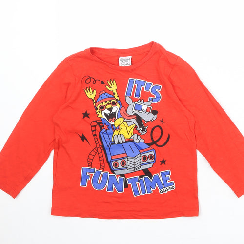 Grisino Boys Red 100% Cotton Basic T-Shirt Size 5-6 Years Round Neck Pullover - It's Fun Time