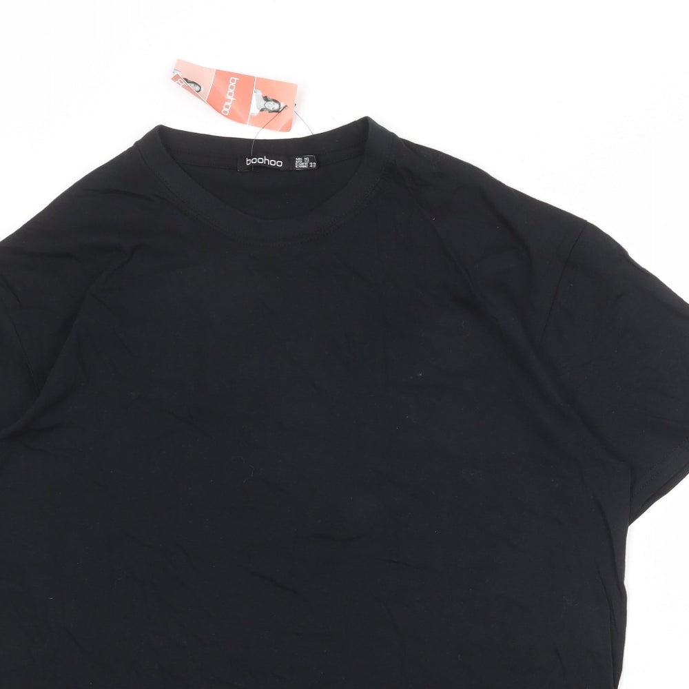 Boohoo Womens Black Polyester Basic T-Shirt Size 16 Crew Neck - Moon And Stars Back Print