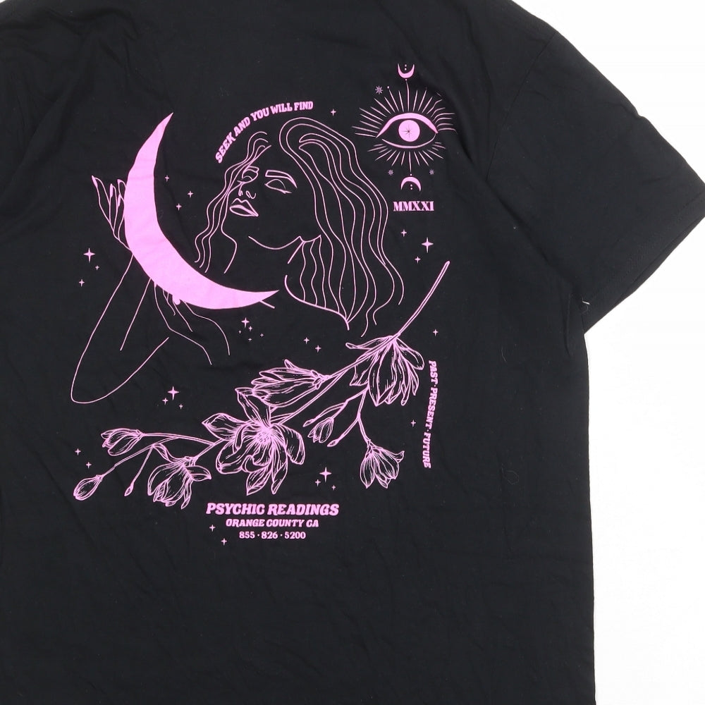 Boohoo Womens Black Polyester Basic T-Shirt Size 16 Crew Neck - Moon And Stars Back Print