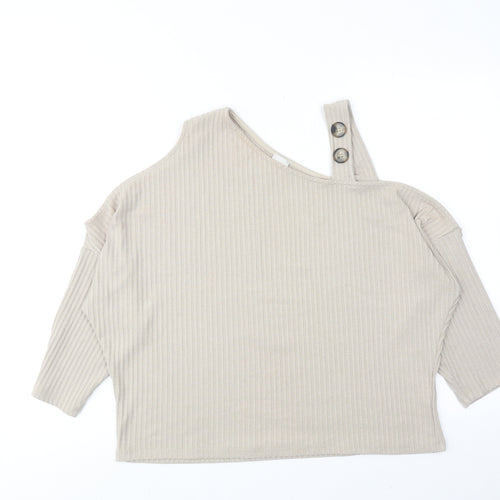 River Island Womens Beige Polyester Cropped T-Shirt Size 14 V-Neck - Asymmetric Neckline