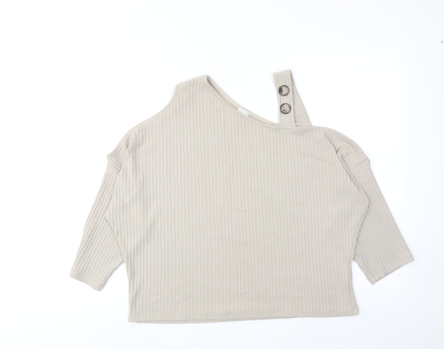 River Island Womens Beige Polyester Cropped T-Shirt Size 14 V-Neck - Asymmetric Neckline