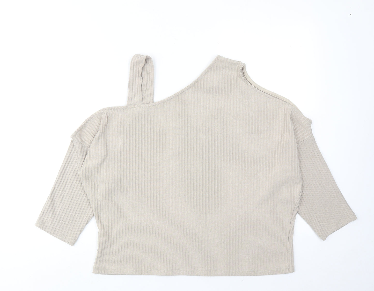 River Island Womens Beige Polyester Cropped T-Shirt Size 14 V-Neck - Asymmetric Neckline