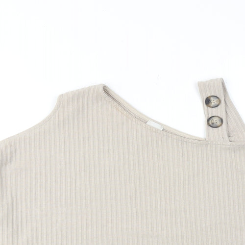 River Island Womens Beige Polyester Cropped T-Shirt Size 14 V-Neck - Asymmetric Neckline