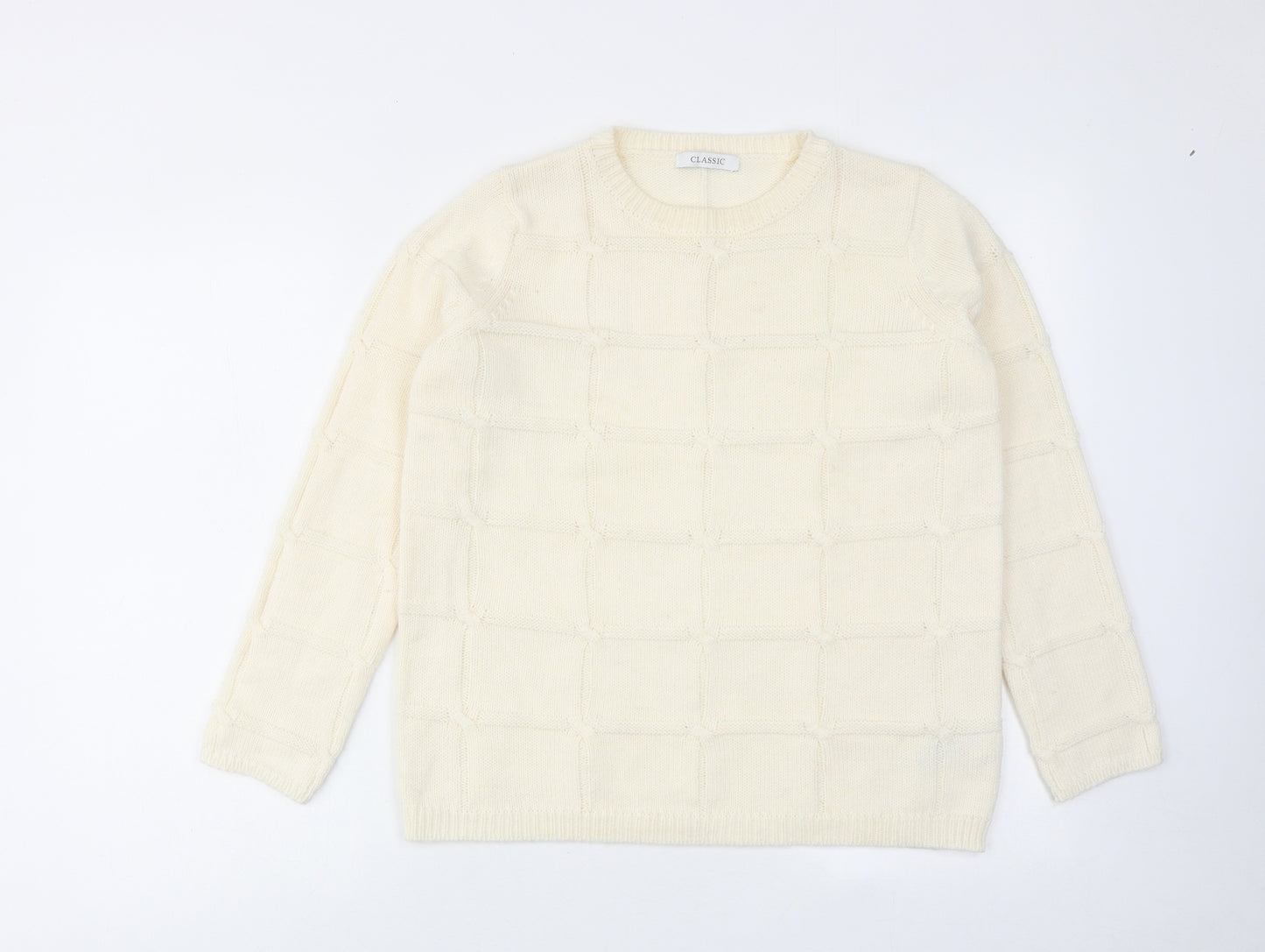 Classic Womens Ivory Round Neck Acrylic Pullover Jumper Size 6