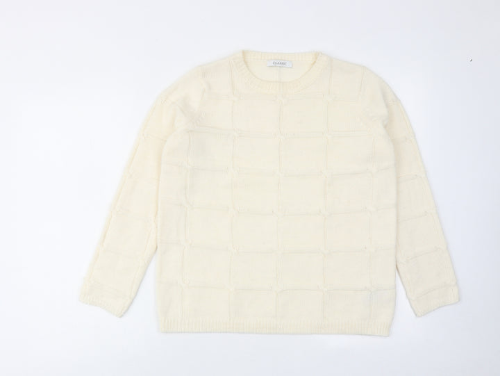 Classic Womens Ivory Round Neck Acrylic Pullover Jumper Size 6