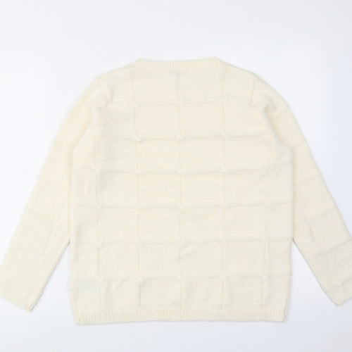 Classic Womens Ivory Round Neck Acrylic Pullover Jumper Size 6