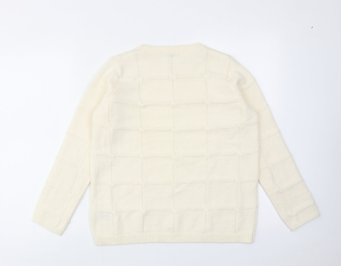 Classic Womens Ivory Round Neck Acrylic Pullover Jumper Size 6