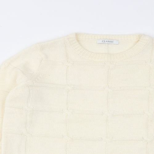Classic Womens Ivory Round Neck Acrylic Pullover Jumper Size 6