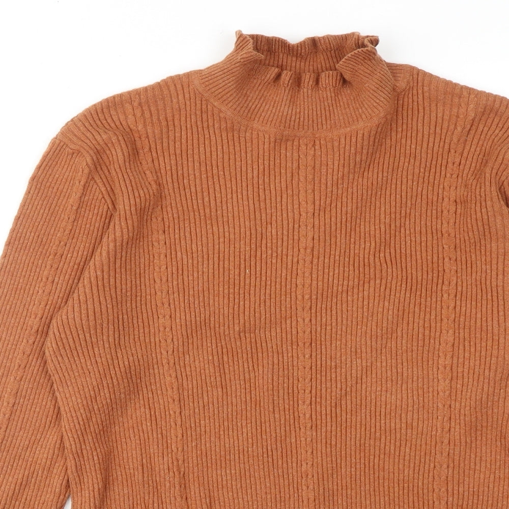 Fat Face Womens Orange High Neck Cotton Pullover Jumper Size 14