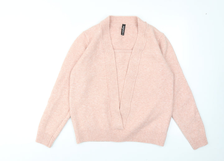 JustFashionNow Womens Pink Scoop Neck Wool Pullover Jumper Size 2XL