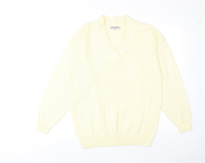 Richards Womens Yellow V-Neck Acrylic Pullover Jumper Size S