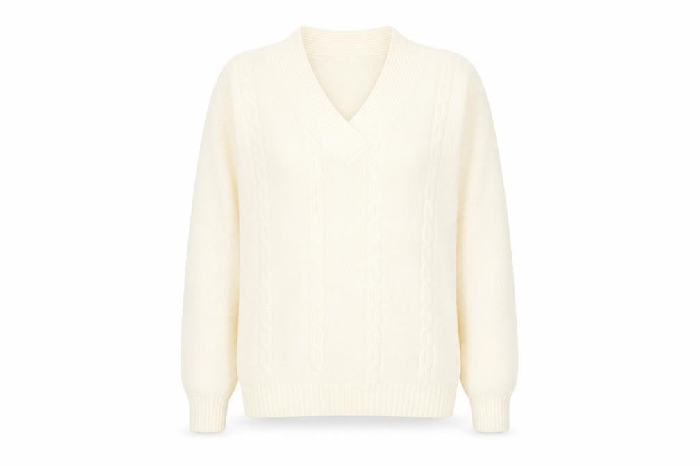 Front view of Richards women’s yellow v-neck acrylic jumper, size S