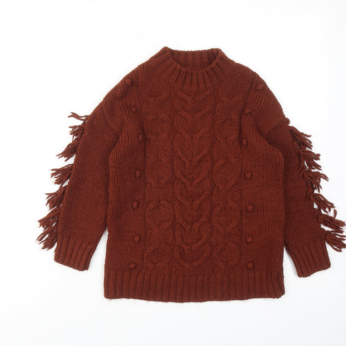 Zara Girls Brown High Neck Acrylic Pullover Jumper Size 6 Years Pullover