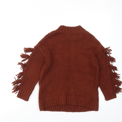 Zara Girls Brown High Neck Acrylic Pullover Jumper Size 6 Years Pullover