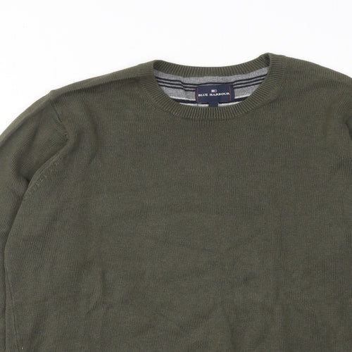 Blue Harbour Mens Green Round Neck Cotton Pullover Jumper Size S Long Sleeve