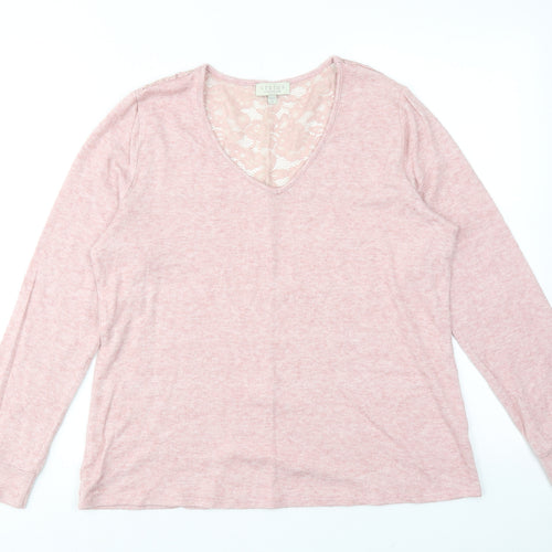 Status By Chenault Womens Pink V-Neck Polyester Pullover Jumper Size M - Lace Neckline