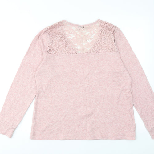 Status By Chenault Womens Pink V-Neck Polyester Pullover Jumper Size M - Lace Neckline