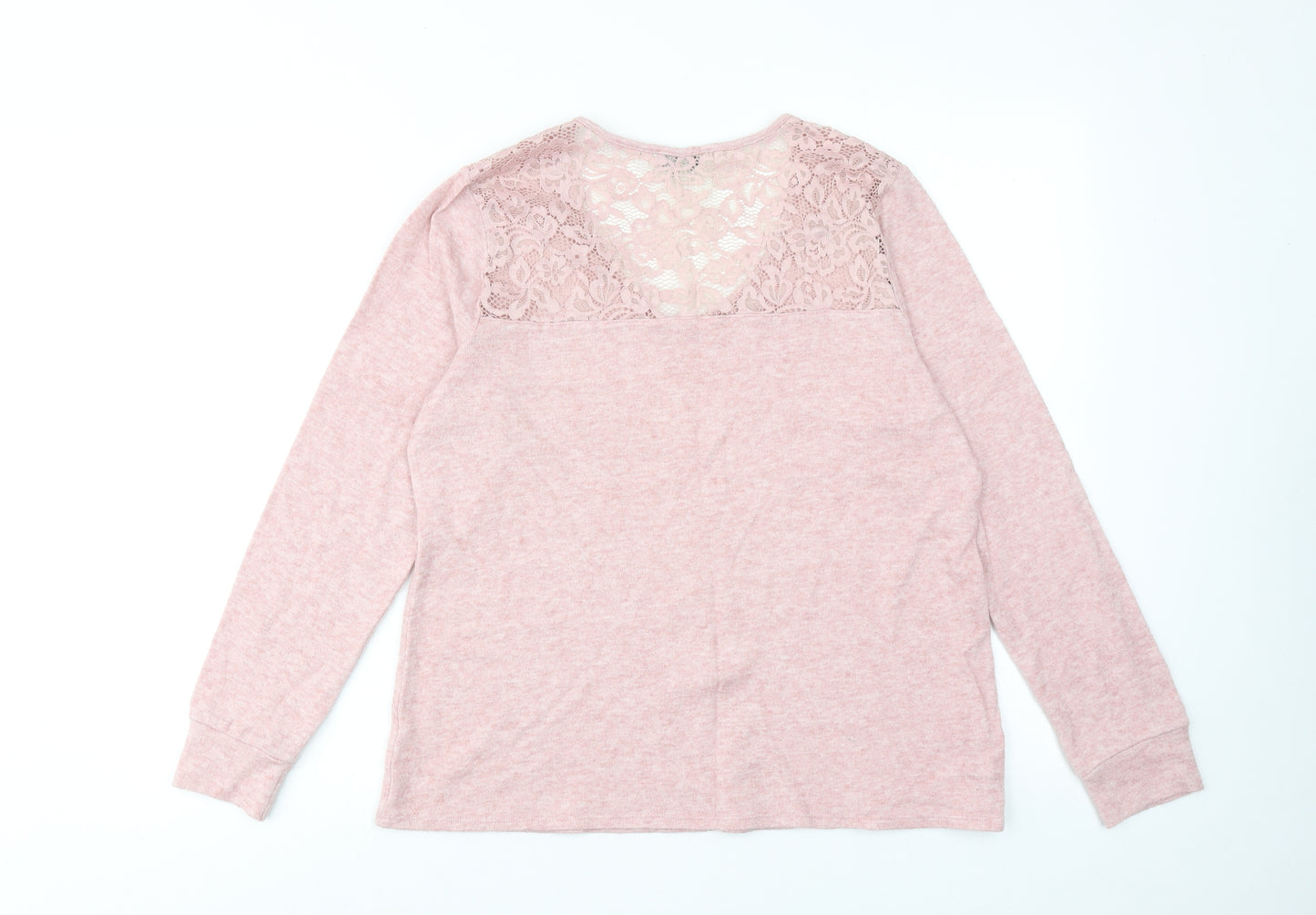 Status By Chenault Womens Pink V-Neck Polyester Pullover Jumper Size M - Lace Neckline