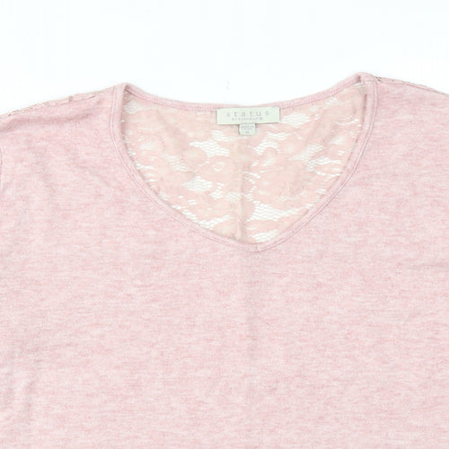 Status By Chenault Womens Pink V-Neck Polyester Pullover Jumper Size M - Lace Neckline