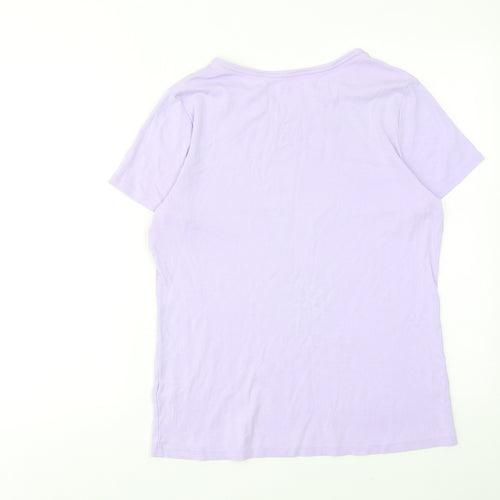 Lands' End Womens Purple Cotton Basic T-Shirt Size M Round Neck
