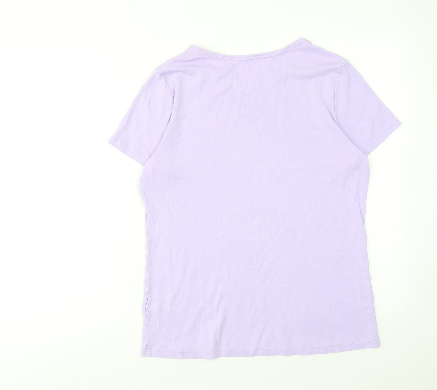 Lands' End Womens Purple Cotton Basic T-Shirt Size M Round Neck