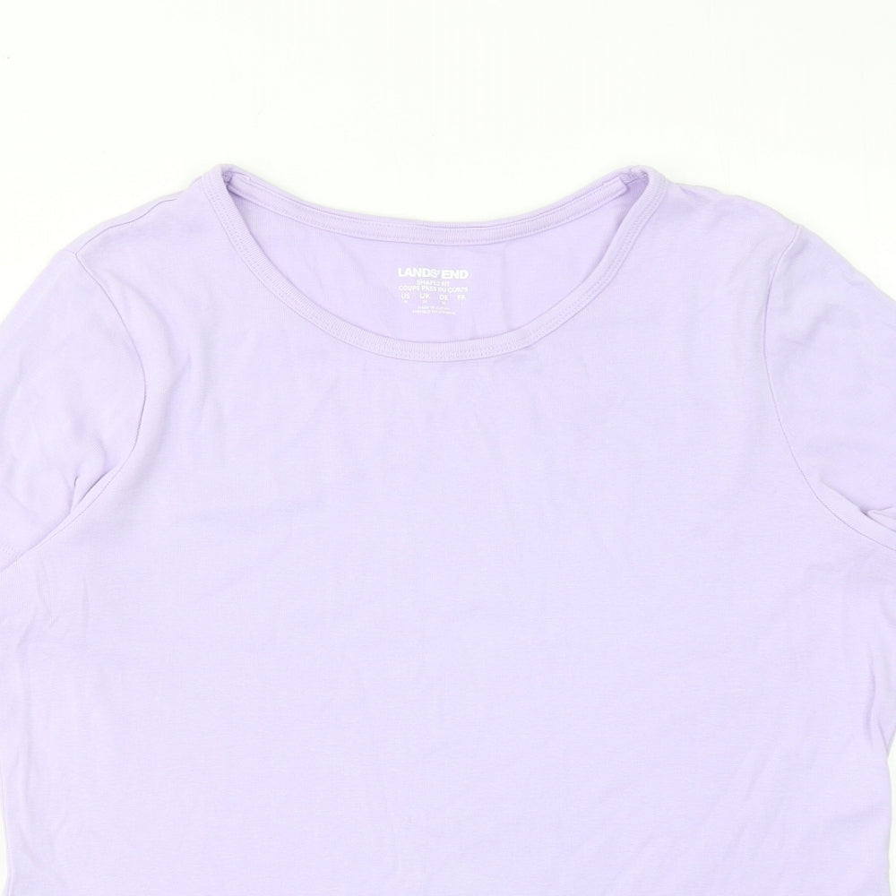 Lands' End Womens Purple Cotton Basic T-Shirt Size M Round Neck