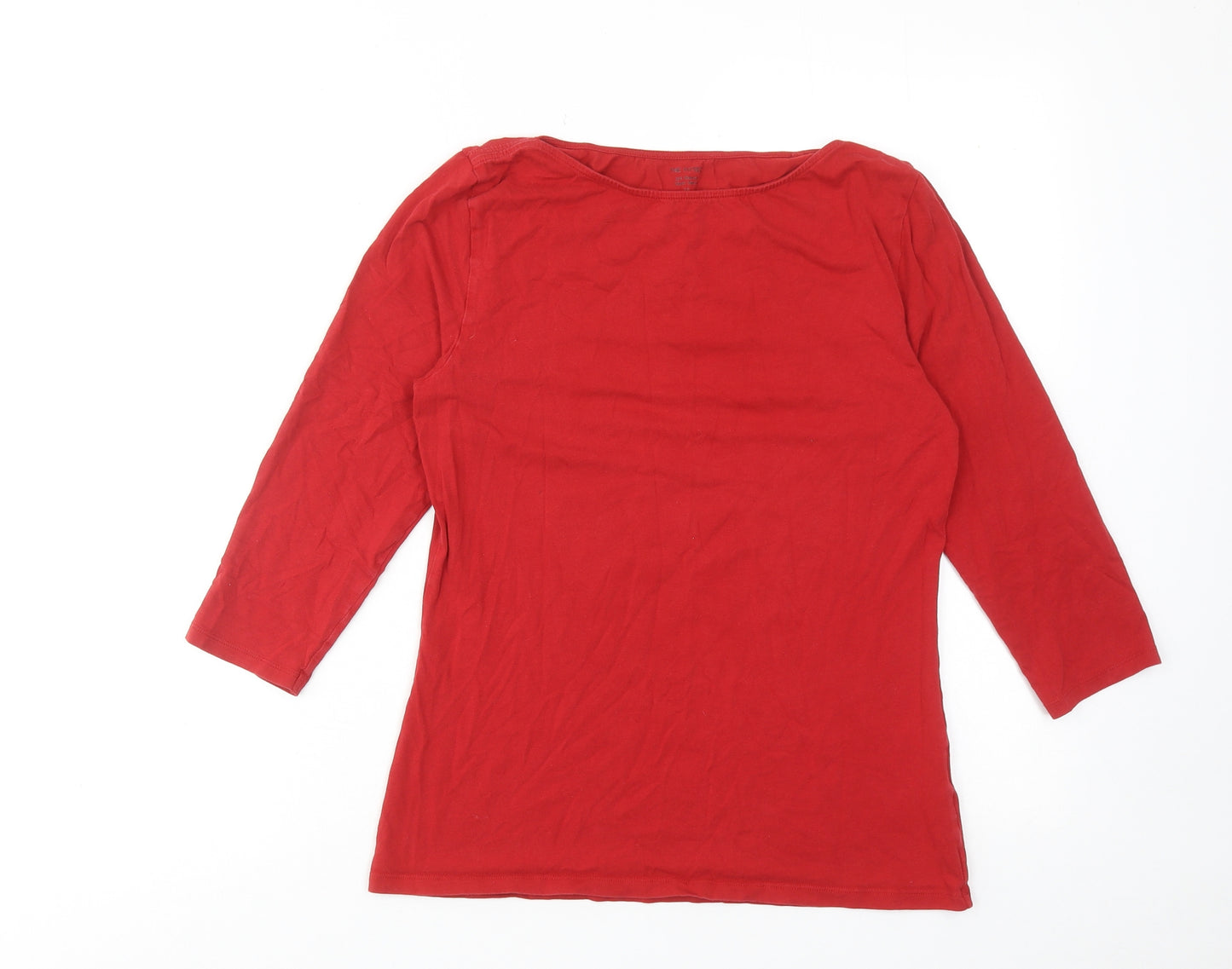 Marks and Spencer Womens Red Cotton Basic T-Shirt Size 12 Boat Neck