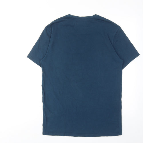 Zara Mens Blue Cotton T-Shirt Size L Round Neck
