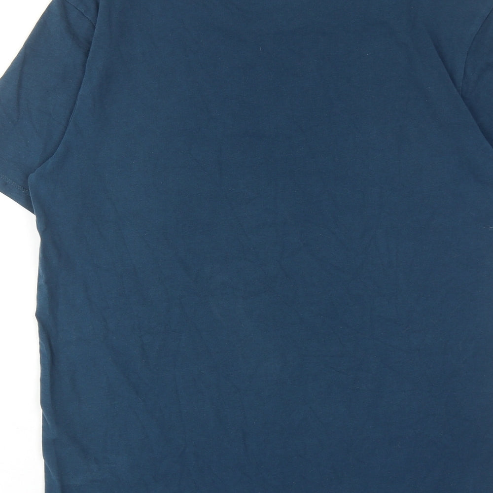 Zara Mens Blue Cotton T-Shirt Size L Round Neck