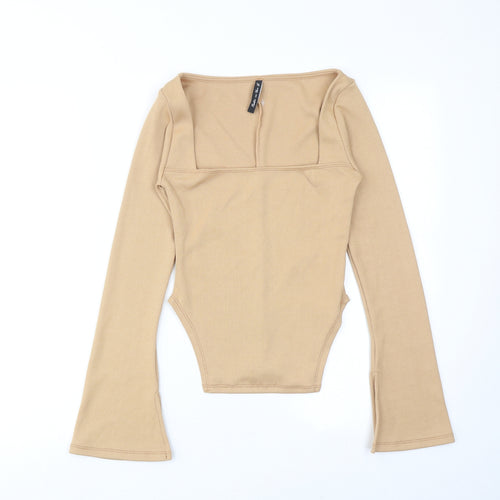 AsYou Womens Beige Polyester Basic Blouse Size 8 Square Neck - Ribbed
