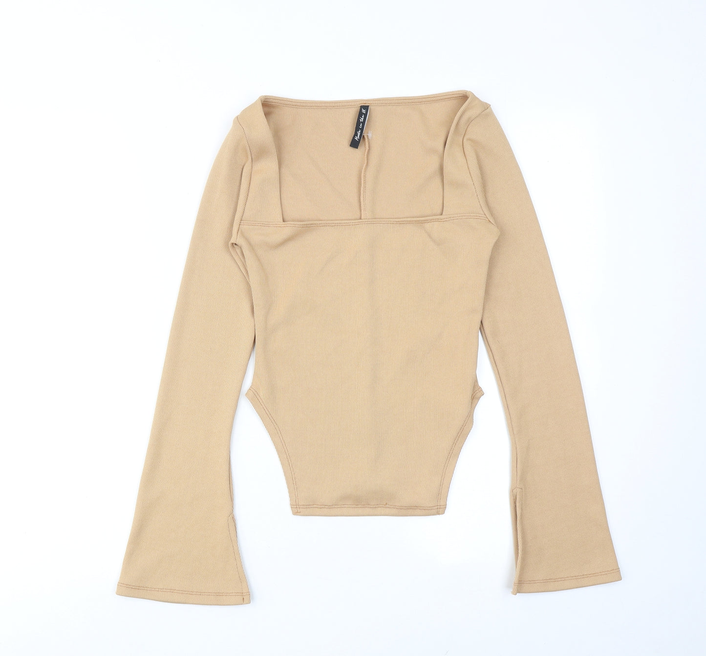 AsYou Womens Beige Polyester Basic Blouse Size 8 Square Neck - Ribbed