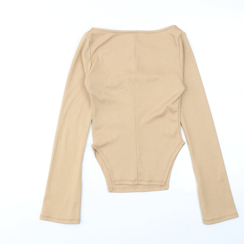 AsYou Womens Beige Polyester Basic Blouse Size 8 Square Neck - Ribbed